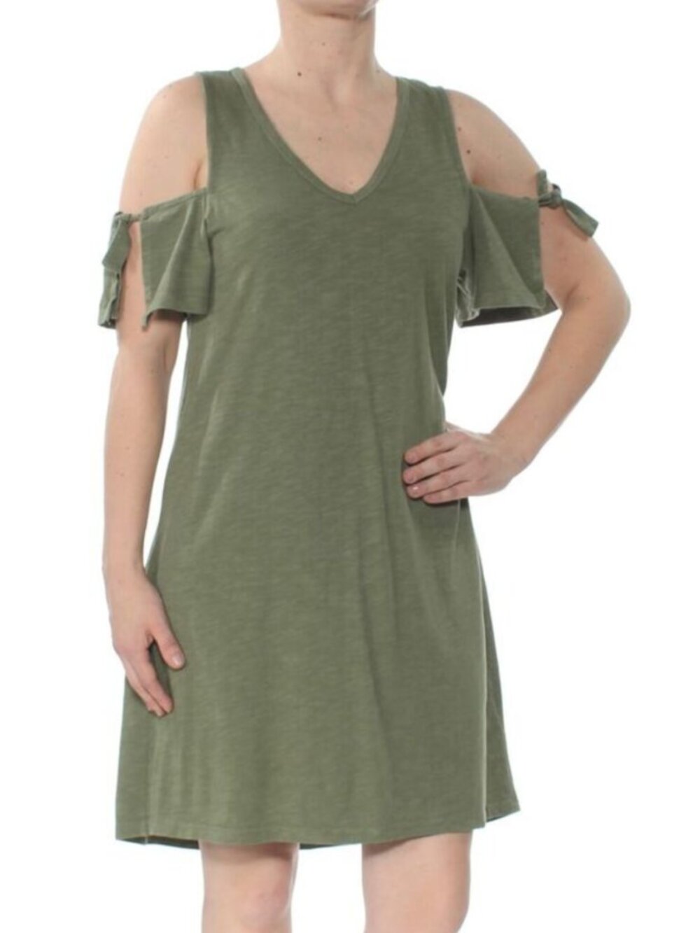 Sanctuary Olive Green Cold-Shoulder V-Neck Short Sleeve T- Shirt Dress Size XS